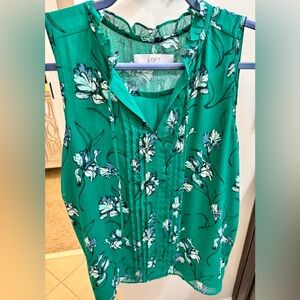 LOFT Teal Green Floral Ruffle-Trim Sleeveless Camisole